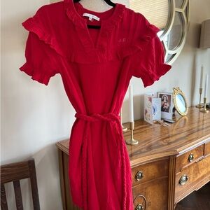 English Factory Red Ruffle-Trim Mini Dress with Braided Tie